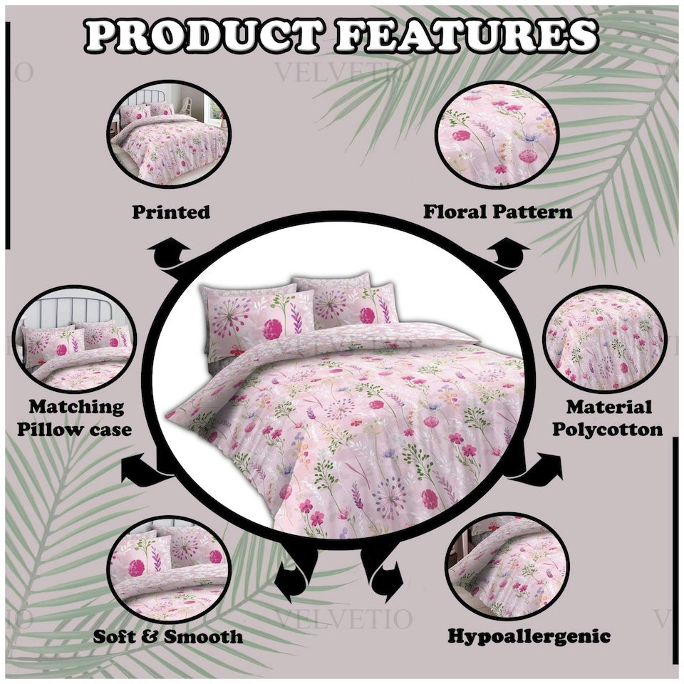 image 1 of VELVETIO Samantha Complete Duvet Cover Set with Fitted Sheet Breathable Bedding Quilt Pink | King
