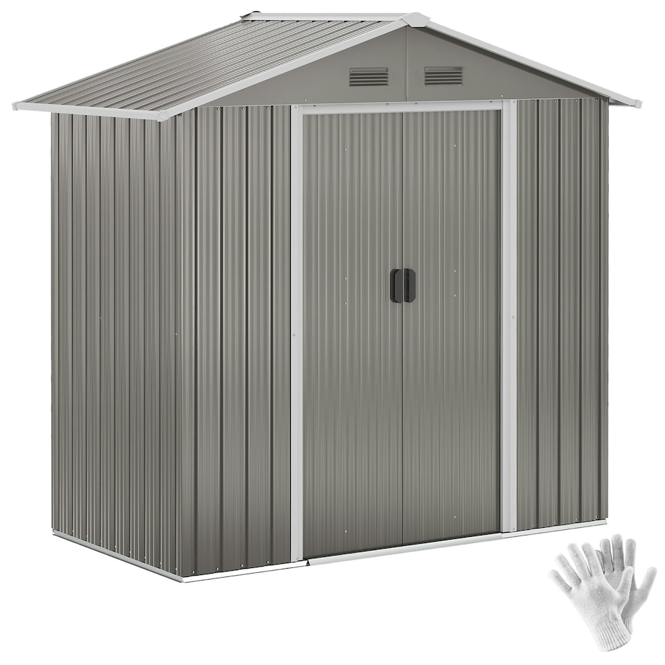 image 1 of Outsunny 6.5x3.5ft Metal Garden Shed for Garden and Outdoor Storage, Grey