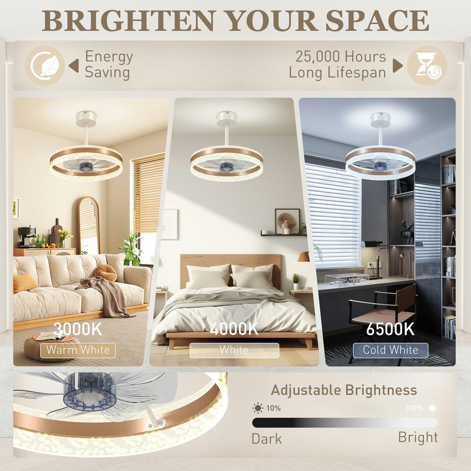 image 1 of HOMCOM Ceiling Fan Light with 3 Colour, Timer, Reversible, Remote, Gold