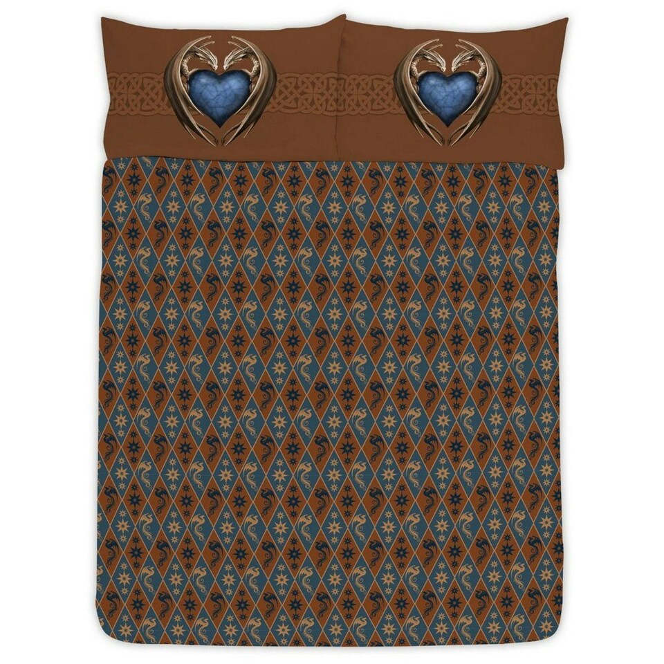 image 1 of Anne Stokes Fierce Loyalty Dragon Duvet Cover Set - Blue/Brown - Single Blue | Single
