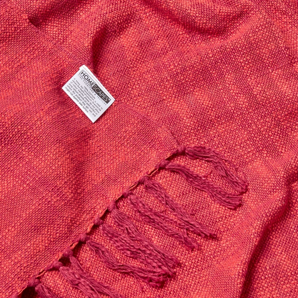 image 1 of Homescapes Nirvana Slub Cotton Orange Throw - 225 x 255 cm Orange