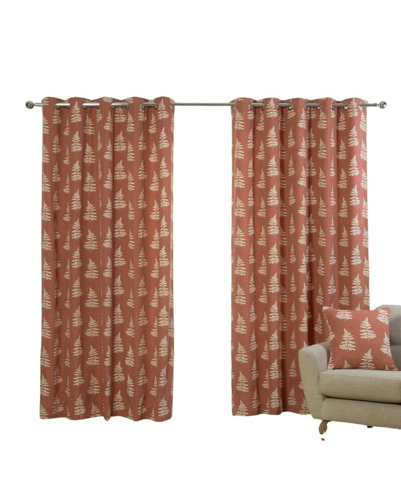 image 1 of Esher Eyelet Curtains - Orange - 117cm x 183cm