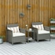 image 2 of Outsunny 3 PC Outdoor Rattan Sofa Set with Chairs Coffee Table Cushion