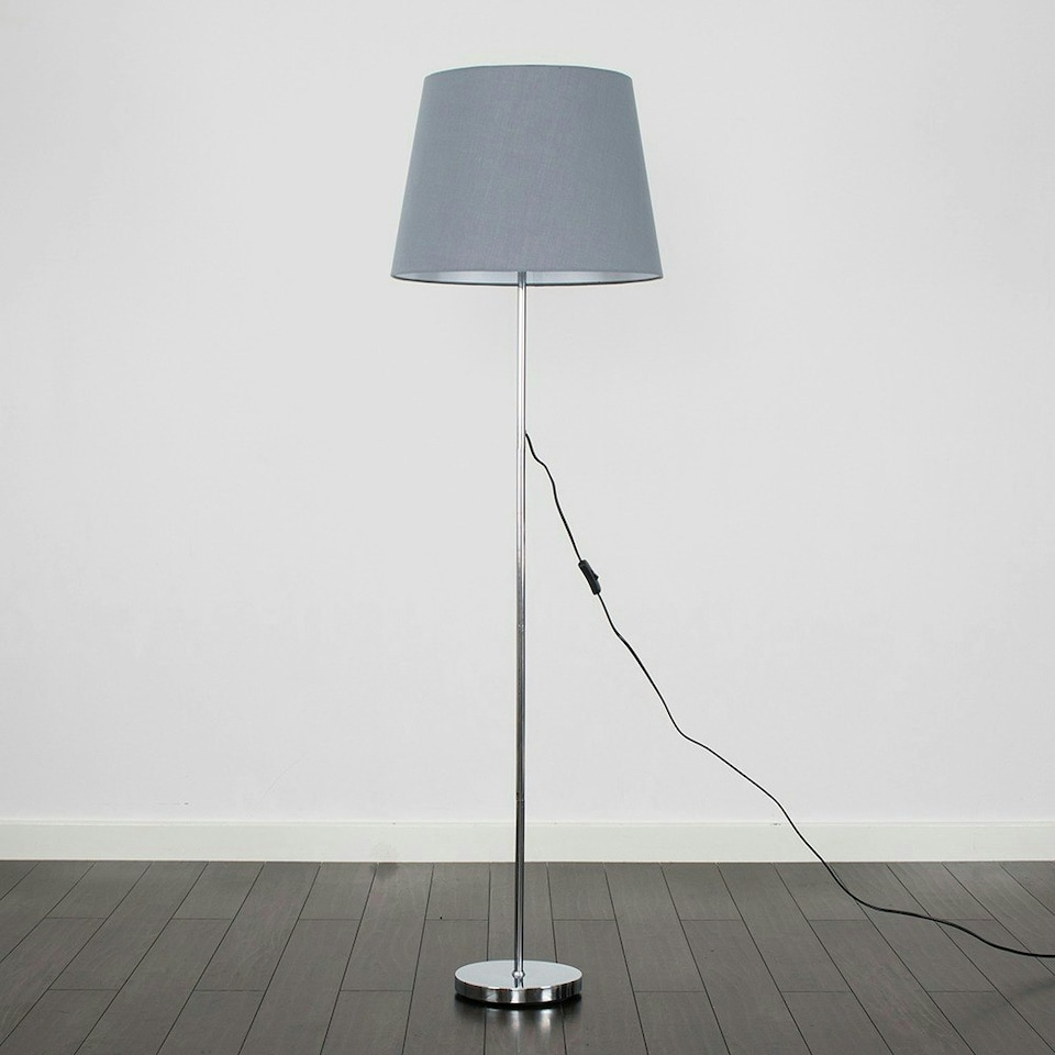 image 1 of ValueLights Modern Polished Chrome Metal Standard Floor Lamp With Grey Shade