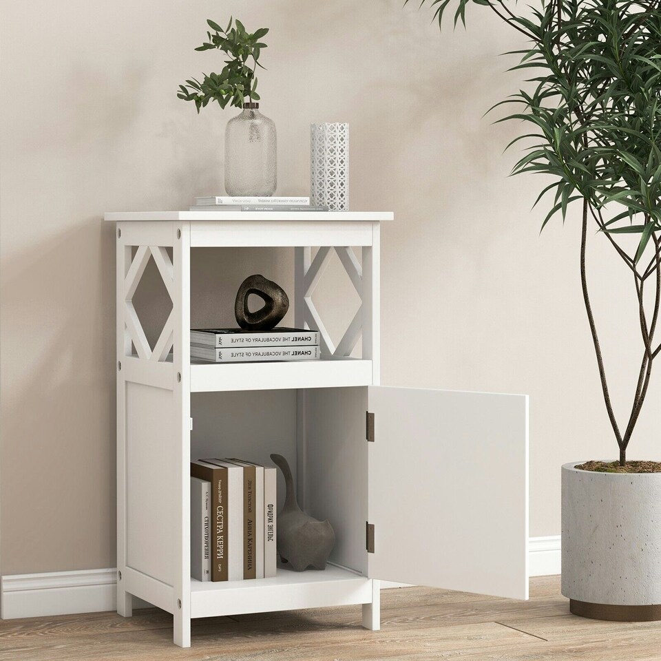 image 1 of COSTWAY Bathroom Floor Cabinet Single Door Organizer White White