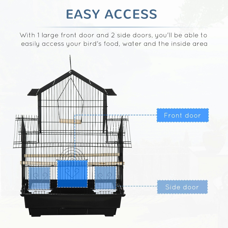 image 1 of PawHut Metal Bird Cage Small w/ Perch Food Container Handle for Finch Canary