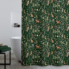 Catherine Lansfield Enchanted Twilight Animals 180x180cm Shower Curtain Forest Green | Green | Forest Green | One Size