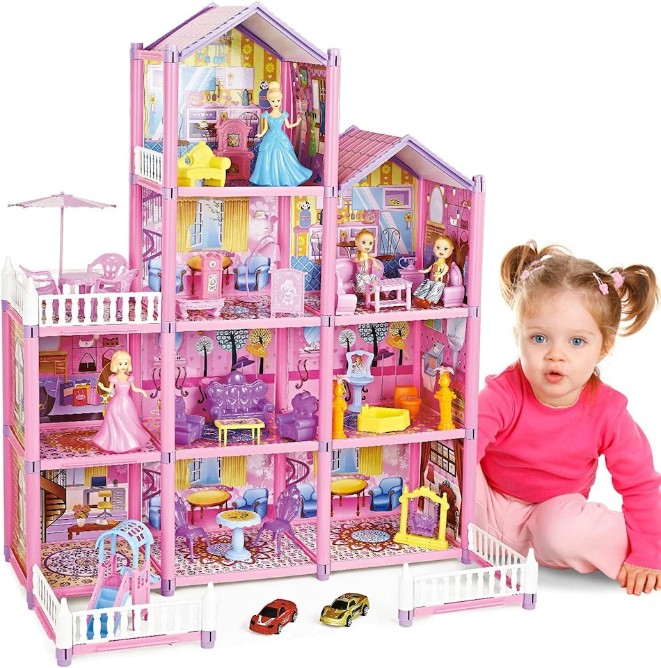 image 1 of Princess Four-Story Castle Doll House – DIY Pink Playset with Furniture & Accessories for Kids