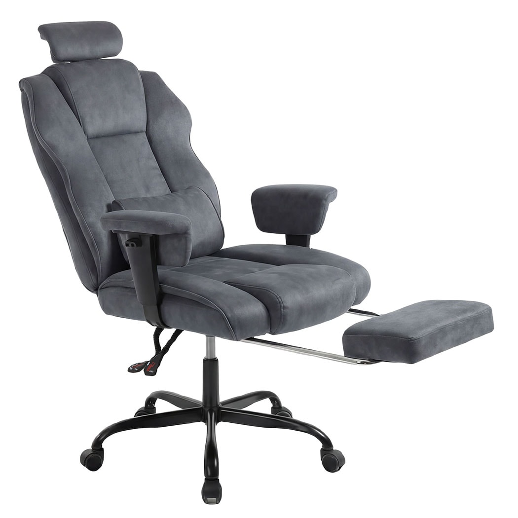 Executive Ergonomic Office Chair Suede Fabric Wide Seat Recline Footrest | Grey | Grey