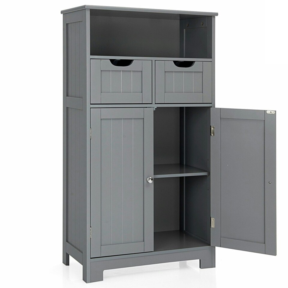 image 1 of COSTWAY Bathroom Cabinet Wooden Storage Cupboard Grey Grey