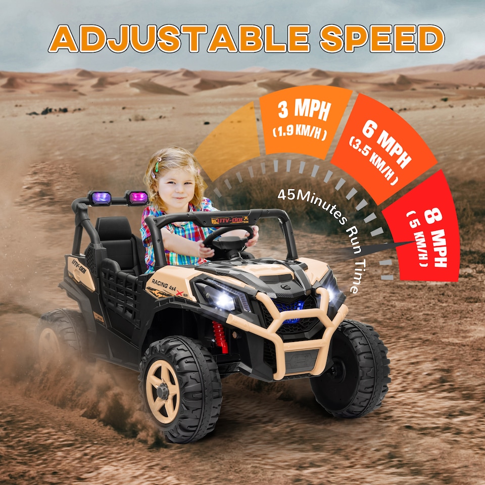 image 1 of AIYAPLAY Kids Electric Ride on Car 2-Seater, 24V Truck UTV with Remote Control, Suspension System, LED Lights, Horn, Music, for 3-8 Years, khaki
