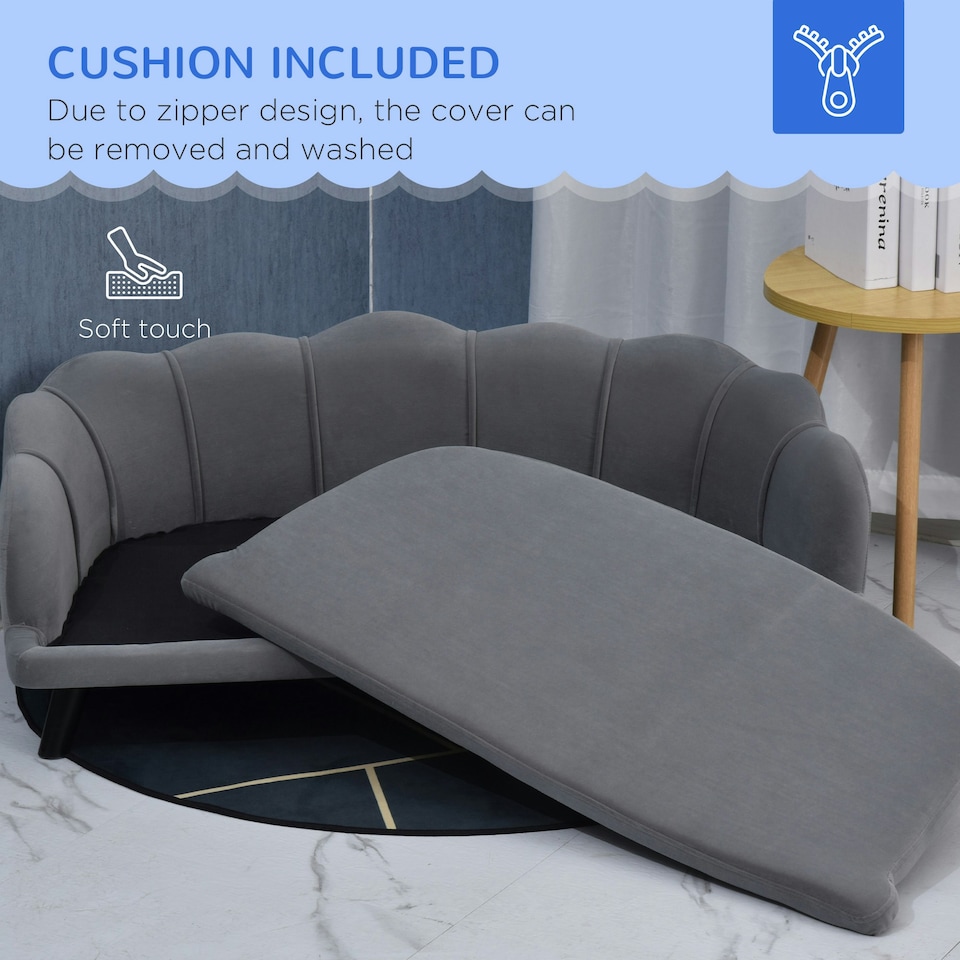 image 1 of PawHut Dog Sofa, Pet Couch Bed for Medium, Large Dogs w/ Legs, Cushion - Grey