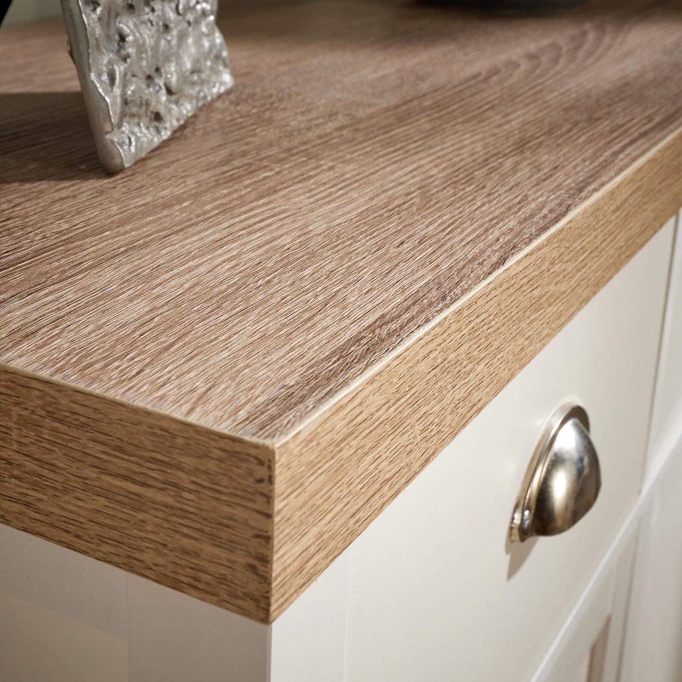 image 1 of Sideboard 2 Door 2 Drawer Storage Cupboard Shelf 36mm Oak Top | White