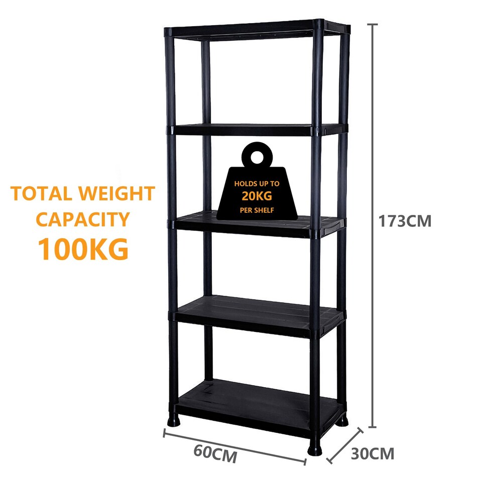 image 1 of 5 Tier Plastic Racking Shelf Heavy Duty Garage Shelving Storage Unit Organiser