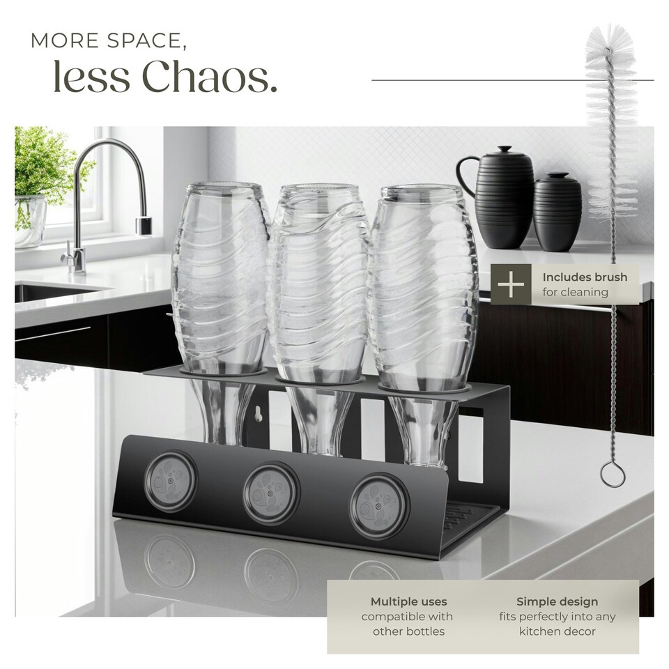 image 1 of Bottle Holder Triso - for 3 bottles, with drip tray, lid holder & cleaning brush