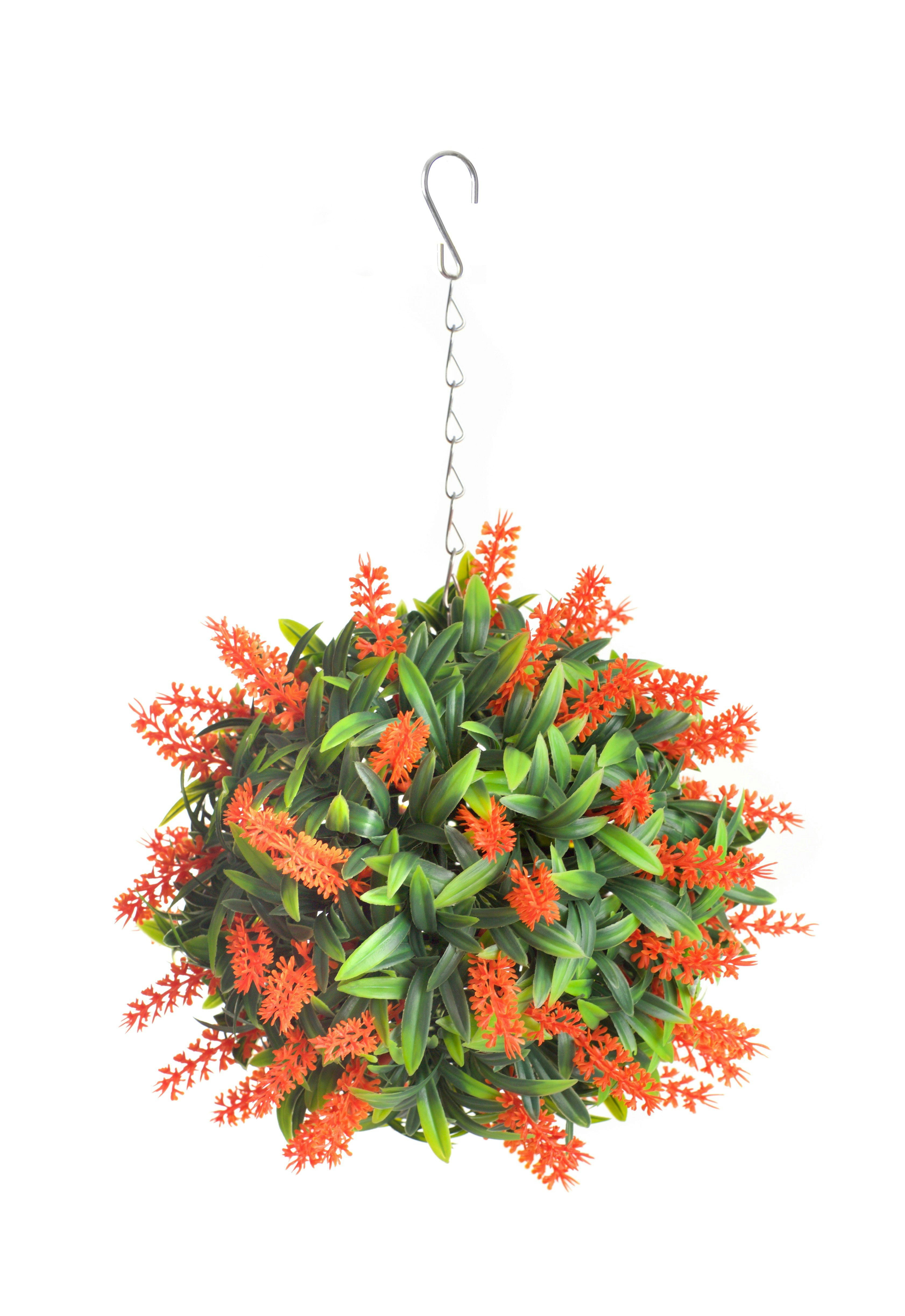 Best Artificial 24cm Orange Lush Lavender Hanging Basket Flower Topiary Ball - Suitable for Outdoor Use - Weather & Fade Resistant