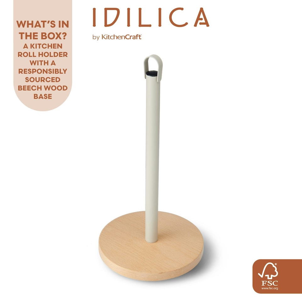 image 1 of KitchenCraft Kitchen Roll Holder Wood Metal