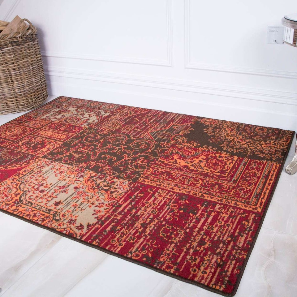 image 1 of KUKOON Red Brown Traditional Patchwork Living Area Rug 80cm x 320cm