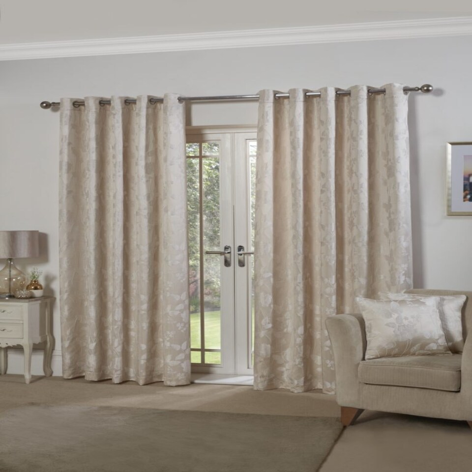 image 1 of Meadows Lined Eyelet Jacquard Curtains 116cm x 183cm Cream Cream | Cream