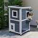 image 2 of PawHut Wood 2-Floor Cat Condo Pet House Kitten Shelter with Window - Gray