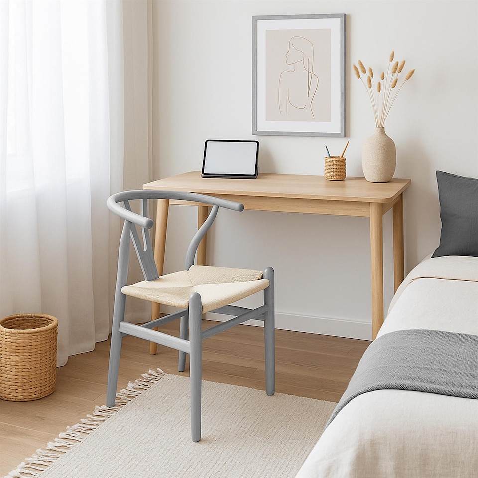 image 1 of Nicholas Winter 2x Beech Wooden Danish Style Dining Chairs - Grey - Solid Wood Wish Beech Bone Wood Chairs | Grey | Grey/Natural