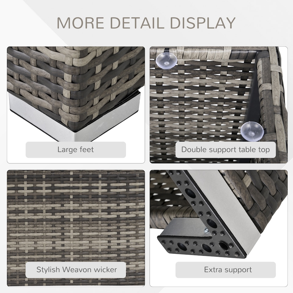 image 1 of Outsunny Rattan Garden Coffee Table, 65 cm Square Garden Rattan Table with Tempered Glass Top, All Weather Wicker Bistro Outdoor Furniture for Patio, Balcony, Porch, Deep Grey