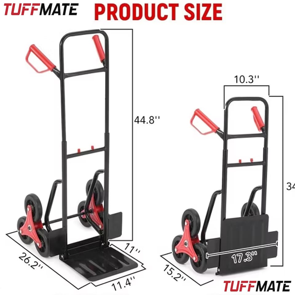image 1 of TUFFMATE 150kg Folding Stair Climber Sack Truck - Tri-Wheel Heavy Duty Trolley & Telescopic Handle