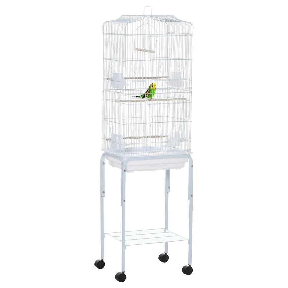 image 1 of PawHut Bird Cage for Budgie Finch Canary Parakeet W/ Stand Sliding Tray White