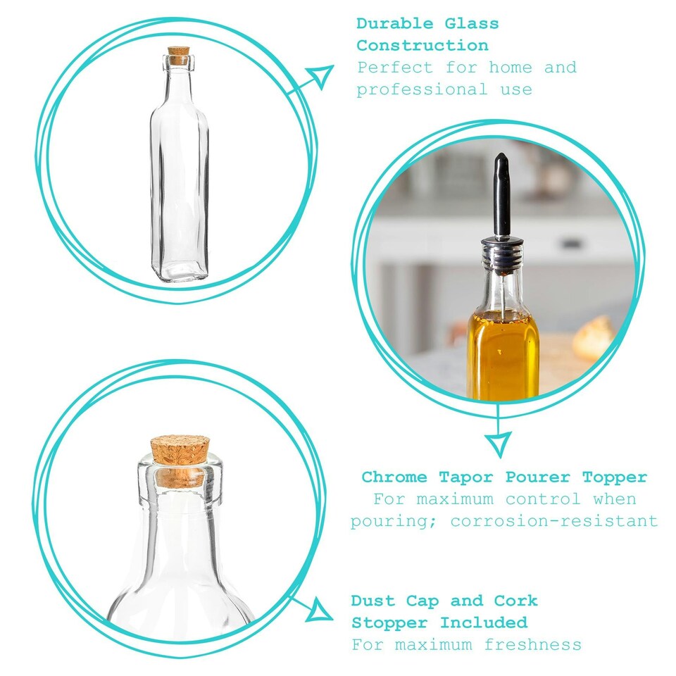 image 1 of Argon Tableware Olive Oil Pourer Bottles with Cork Lids - 250ml - Pack of 2
