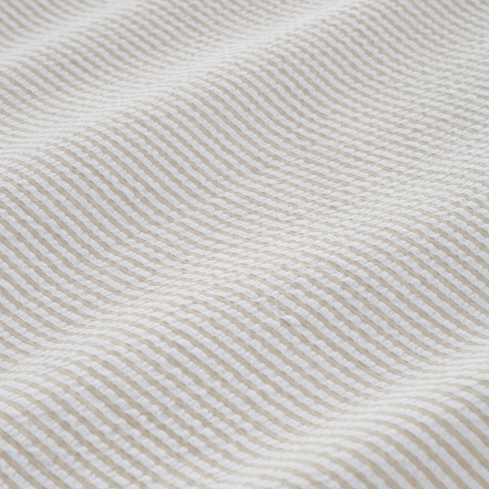 image 1 of Bianca Seersucker Woven Stripe 180 Thread Count Cotton Duvet Cover Set | Cream | Natural | King