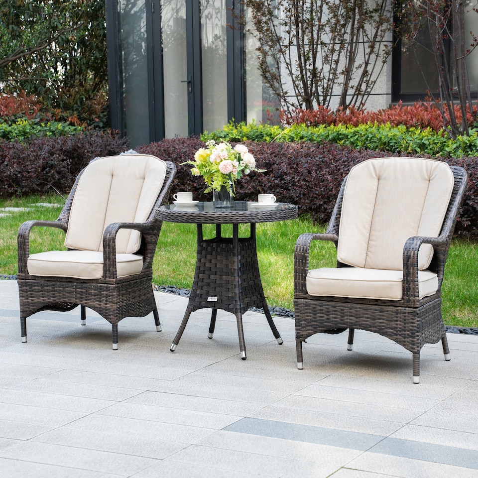 image 1 of Direct Wicker Garden Aluminum Rattan Bistro Set, Round Table and 2 Armchairs