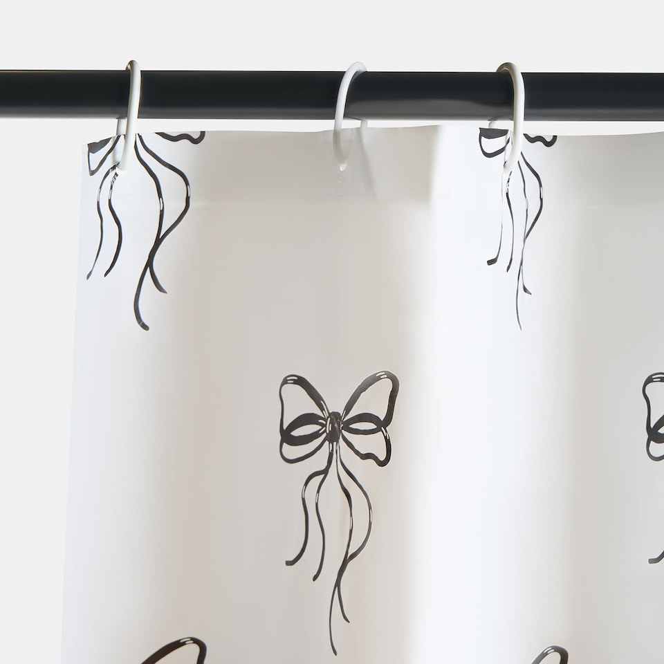 image 1 of OHS Bows Mould Proof Shower Curtain with 12 Hooks | White | Monochrome