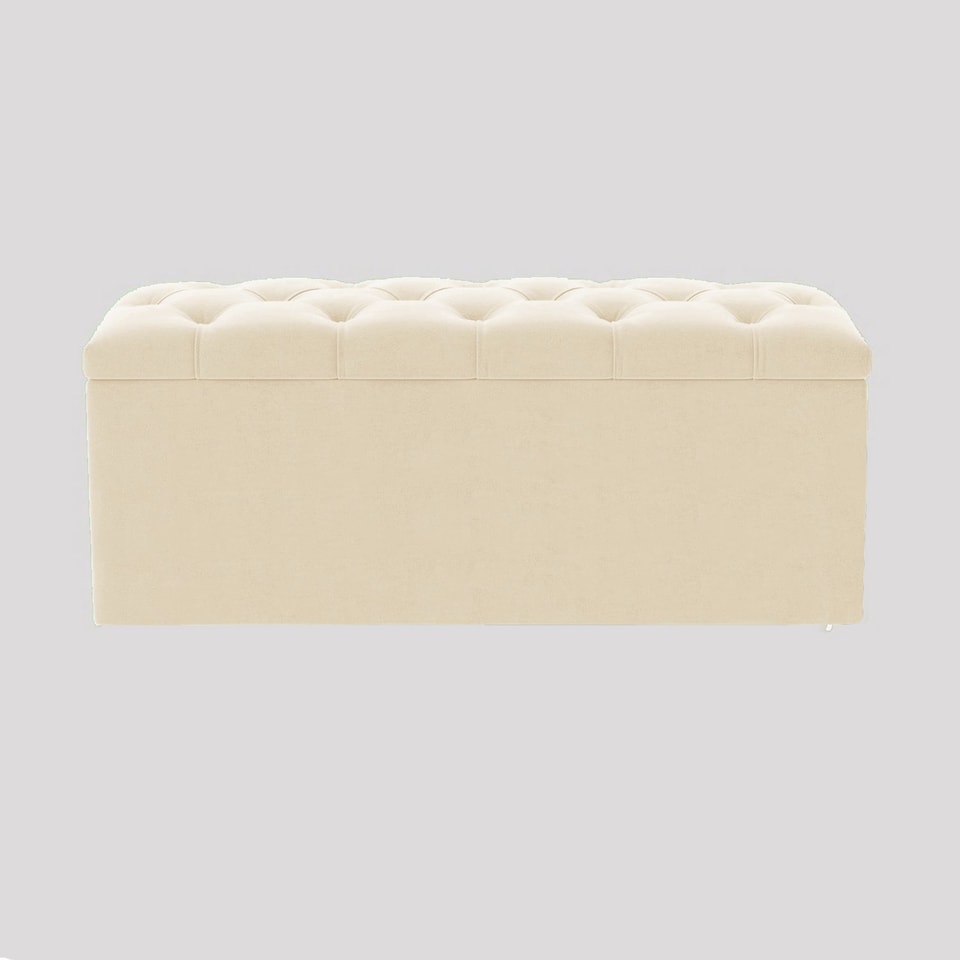 image 1 of 180cm Luna Chesterfield Ottoman Storage Box - Cream Plush Velvet Upholstered Blanket Box