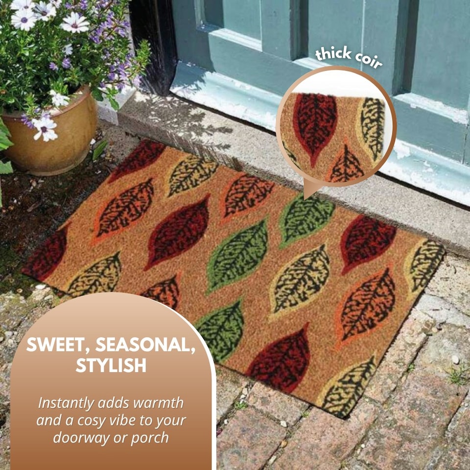 image 1 of Marco Paul Multicoloured Autumn Leaves Coir Doormat 75x45cm Seasonal Entrance Mat