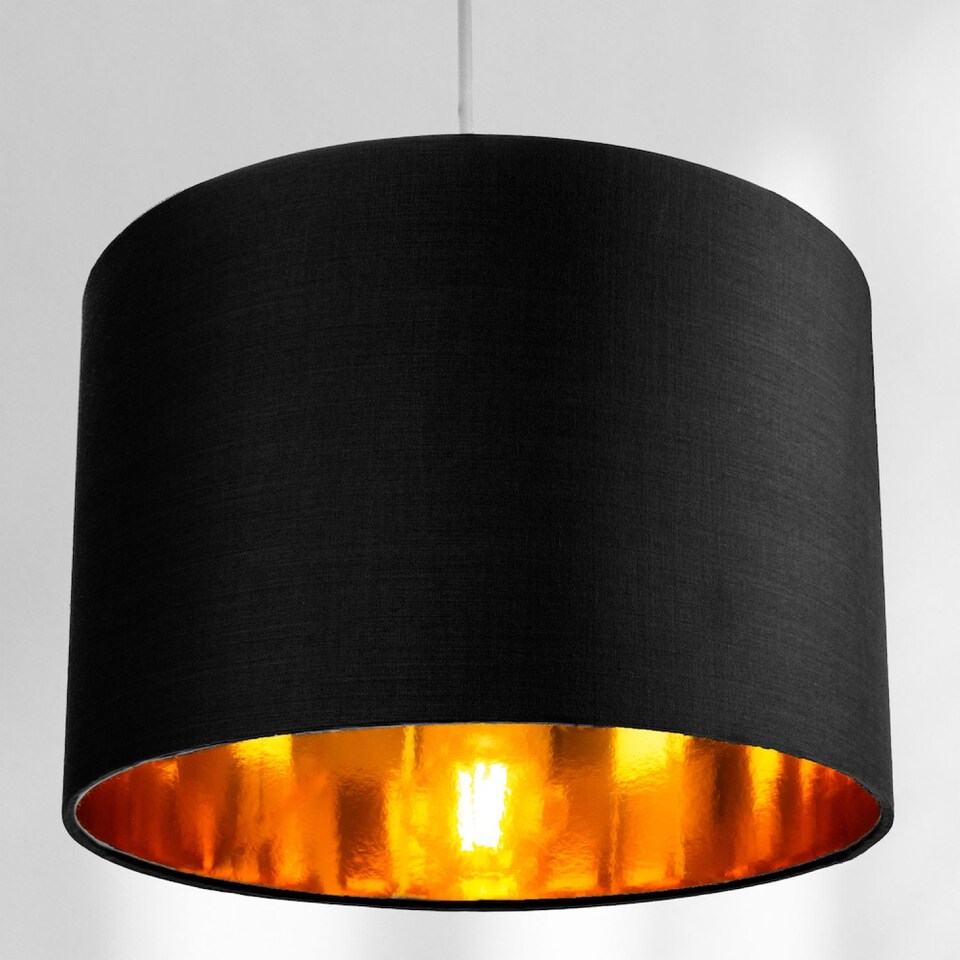image 1 of Contemporary Black Cotton 12" Table/Pendant Lamp Shade with Shiny Golden Inner | Black | Black | 1