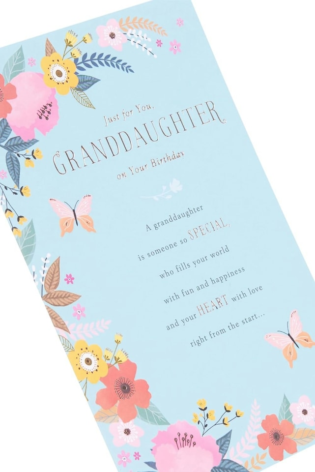 image 1 of Blue & Floral Design Granddaughter Birthday Card