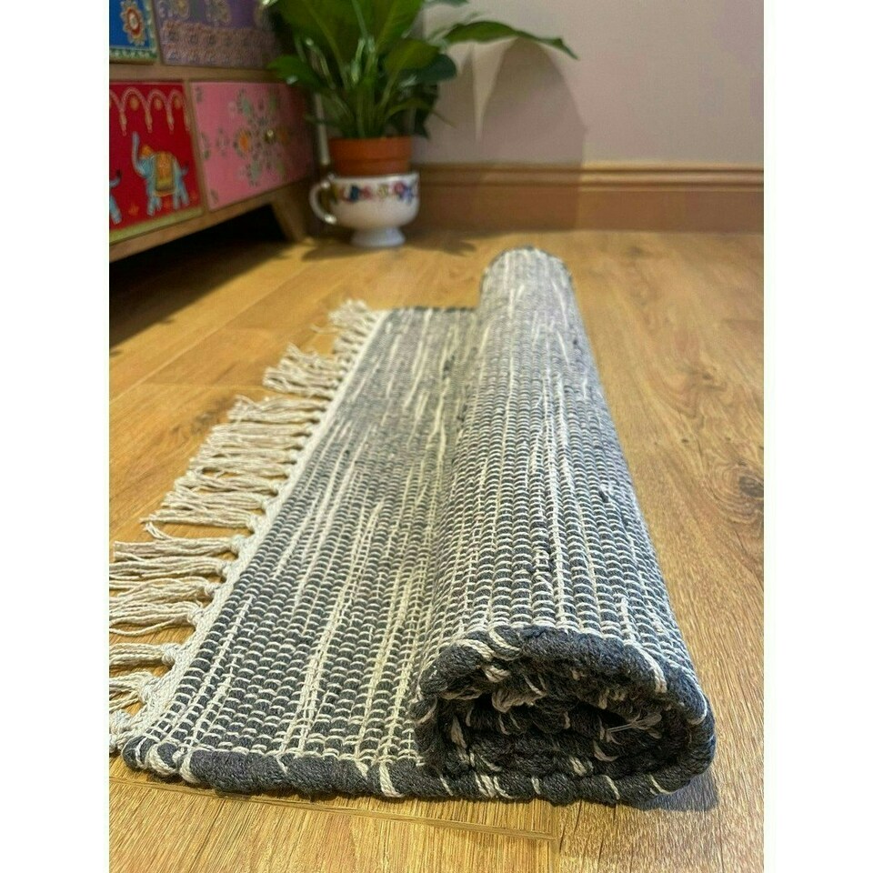image 1 of Hush Hand Loomed Soft Rug in Muted Colours - Cotton - L60 x W210 cm - Dark Grey Grey