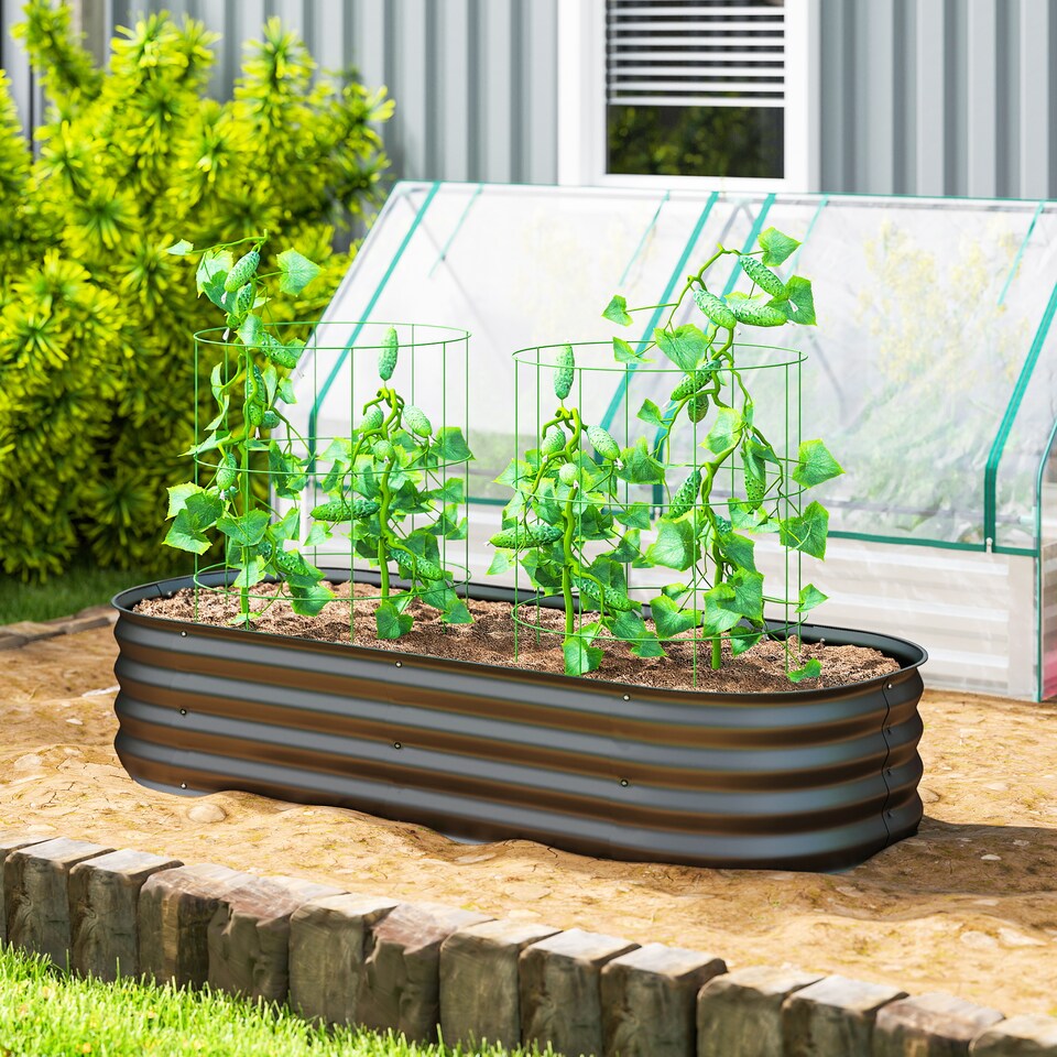 image 1 of Outsunny Galvanised Raised Garden Bed Planter Box with Safety Edging, Dark Grey