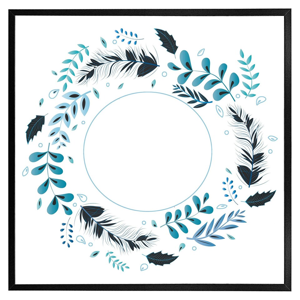 image 1 of Blue leaves frame (Picture Frame) White | M