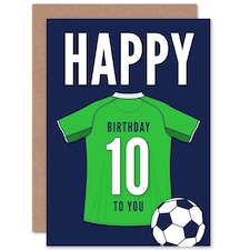 Football Strip Kit Green Jersey Top 10 Year old Kids 10th Birthday Card