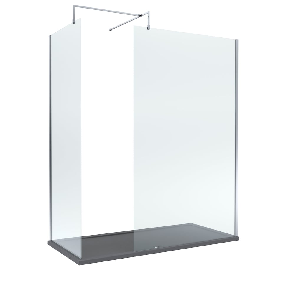 image 1 of 8mm Glass Wetroom Screens Chrome and Slate Grey Tray 1700 x 900mm | Silver | Chrome