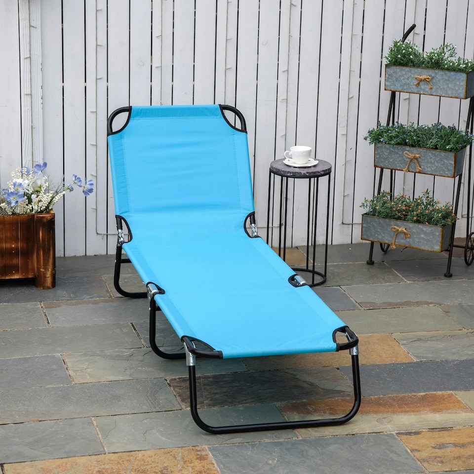image 1 of Outsunny Reclining Lawn Chaise Lounge Folding Chair Adjustable Backrest, Blue