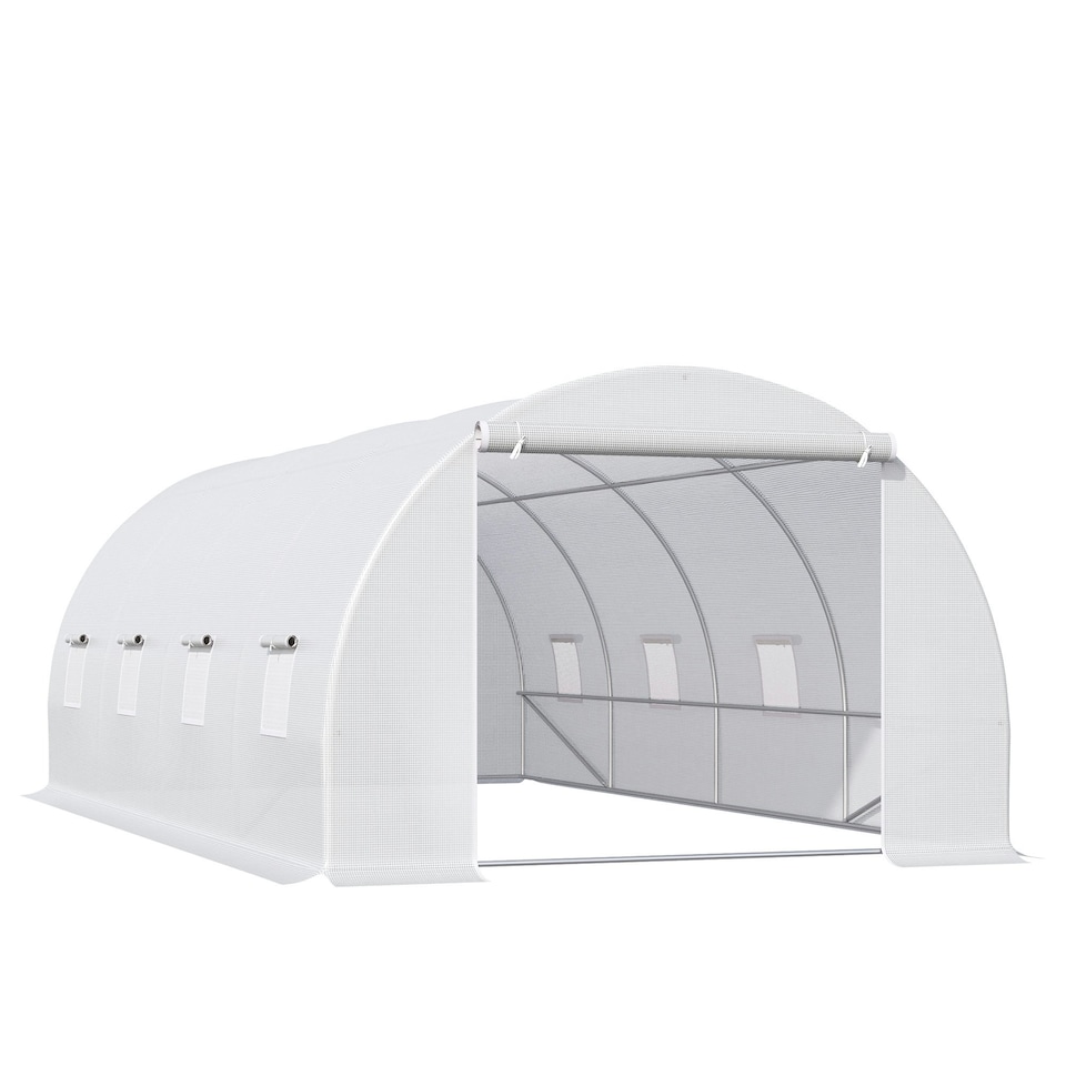 image 1 of Outsunny 6 x 3 x 2 m Polytunnel Greenhouse w/ Zippered Door and 8 Windows