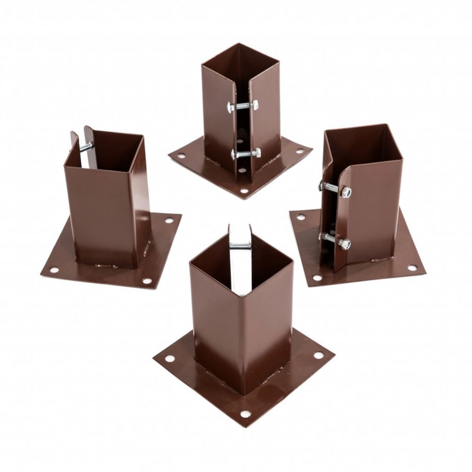 image 1 of 4x Heavy Duty Bolt Down Fence Post Shoe Grip Holder - 75 x 75mm | Brown | 4
