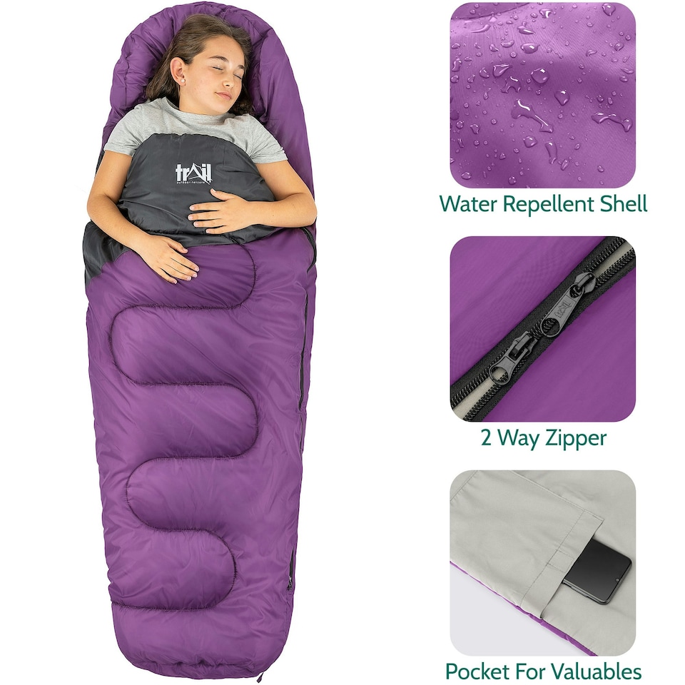 image 1 of Kids Mummy Sleeping Bag - Purple