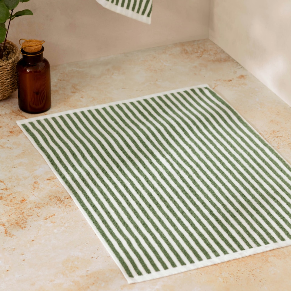 image 1 of Yard Hebden Striped Cotton Forest Bath Mat Green | 50 cm x 70 cm
