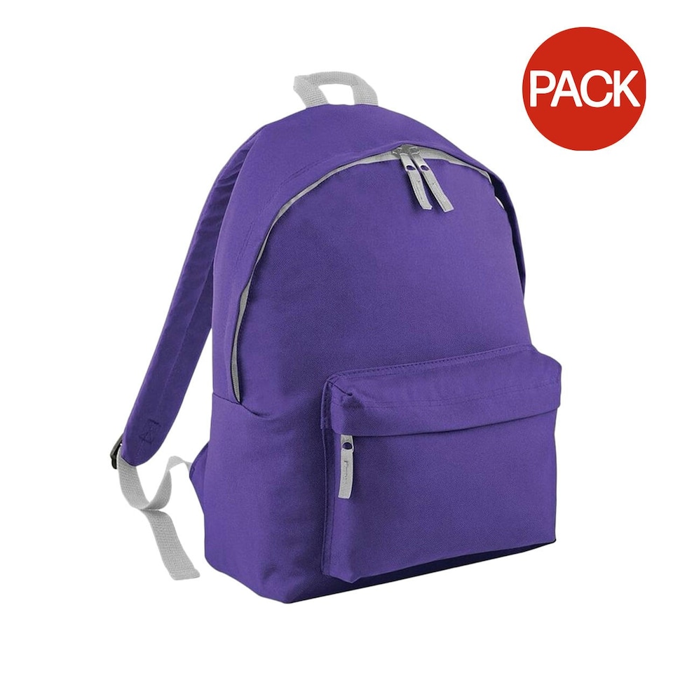 image 1 of Bagbase Junior Fashion Backpack / Rucksack (14 Litres) (Pack of 2) - Purple/Light Grey - One Size