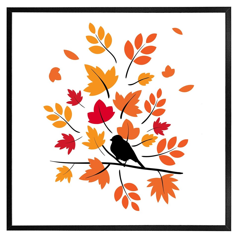 image 1 of Autumn bird on branch (Picture Frame) Black | XL