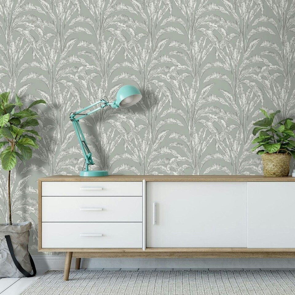 image 1 of Muriva Sansa Leaf Vinyl Textured Wallpaper - Green - One Size Green