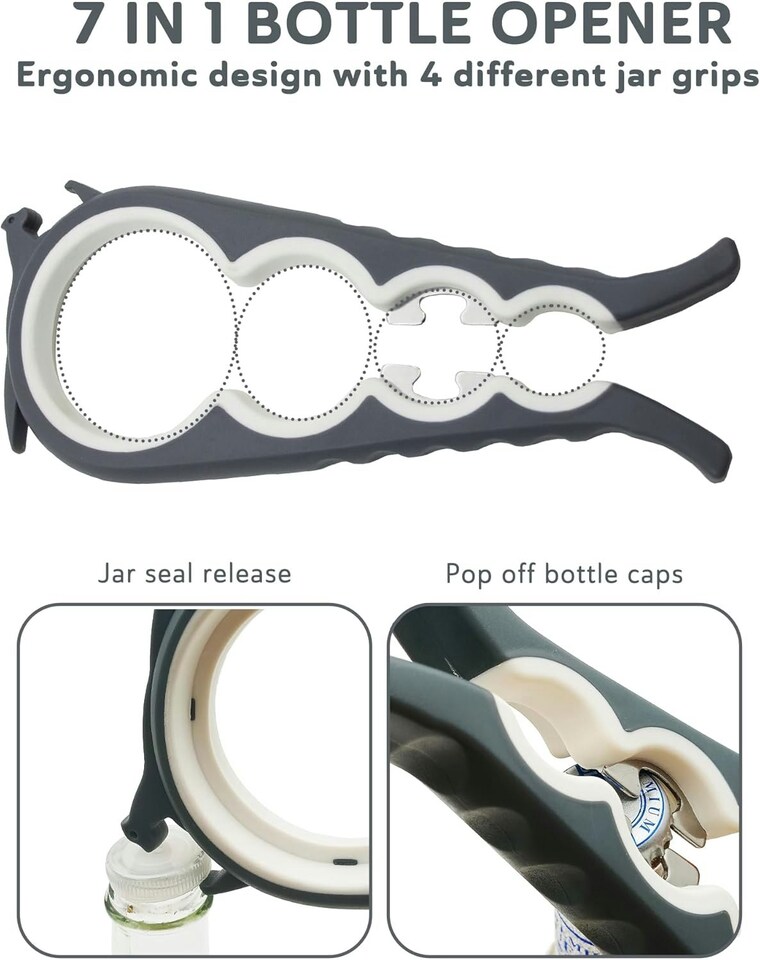 image 1 of Straame 7-in-1 Bottle Opener, Multiple Sizes Grip Tool, Versatile Grip Kitchen Tool